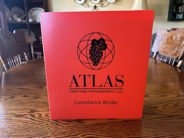 Custom Binder for Atlas Vineyard Management Compliance Documents